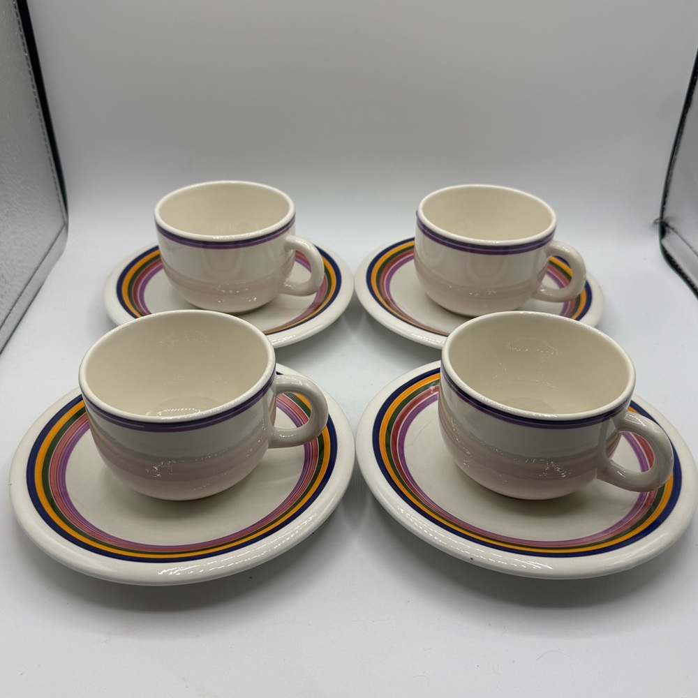 Primula Coffee Cup/Mug & Saucer  4 Sets  Porcelain Made in Italy Vintage
